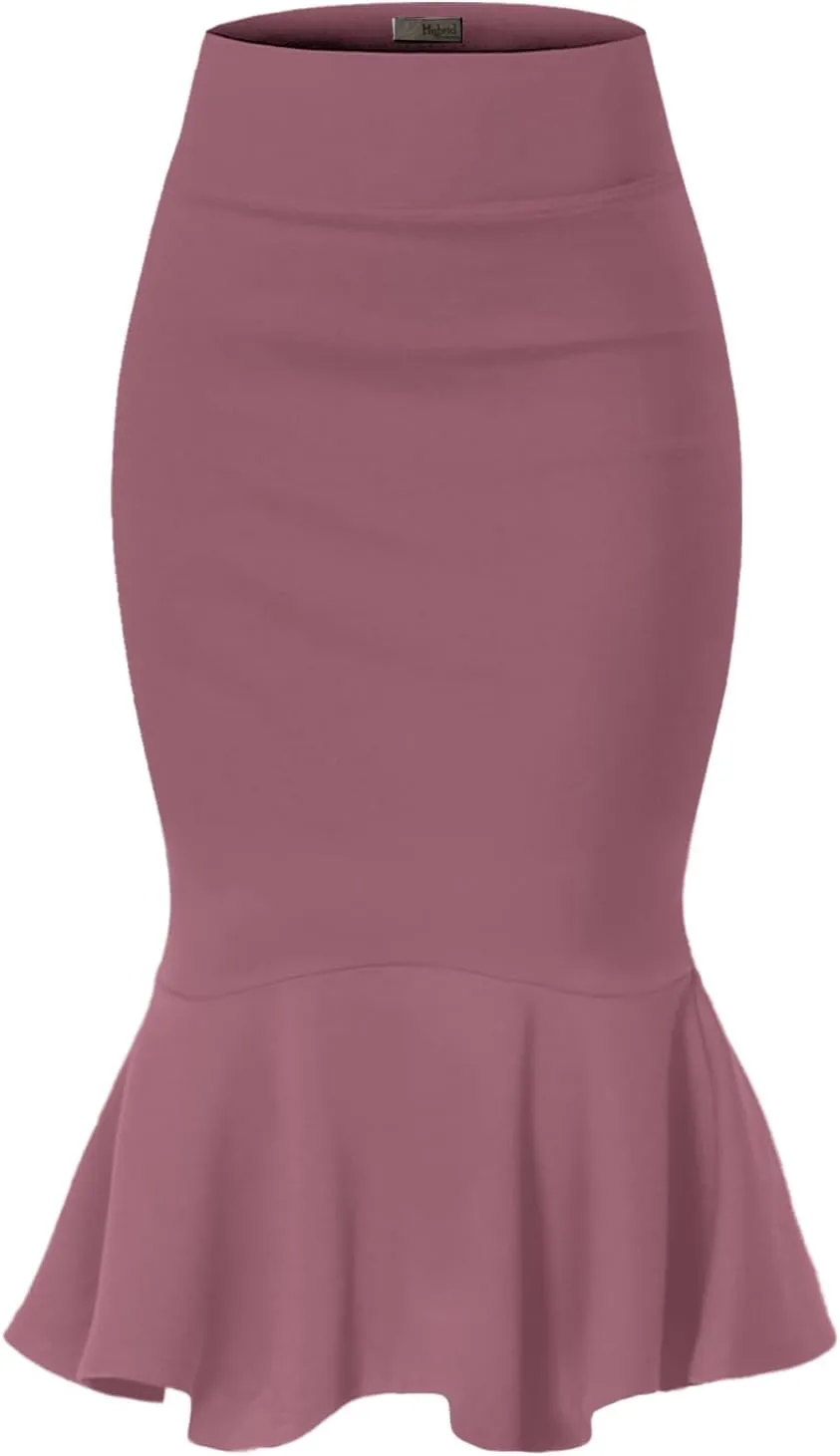 Hybrid & Company Womens Premium Nylon Ponte Stretch Office Fishtail Pencil Skirt High Waist Made in The USA Below Knee