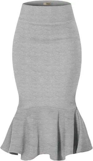 Hybrid & Company Womens Premium Nylon Ponte Stretch Office Fishtail Pencil Skirt High Waist Made in The USA Below Knee