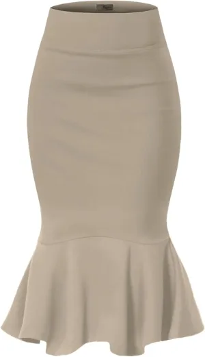 Hybrid & Company Womens Premium Nylon Ponte Stretch Office Fishtail Pencil Skirt High Waist Made in The USA Below Knee