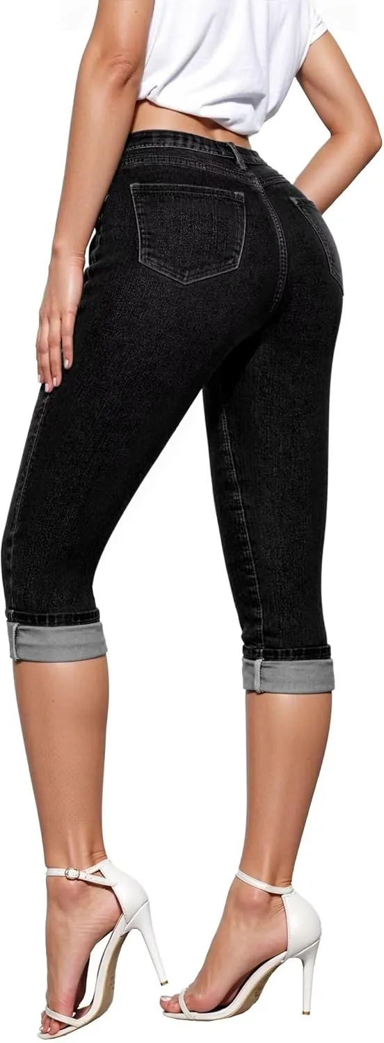 Hybrid & Company Women's Stretchy Slim Fit Denim Capri Jeans