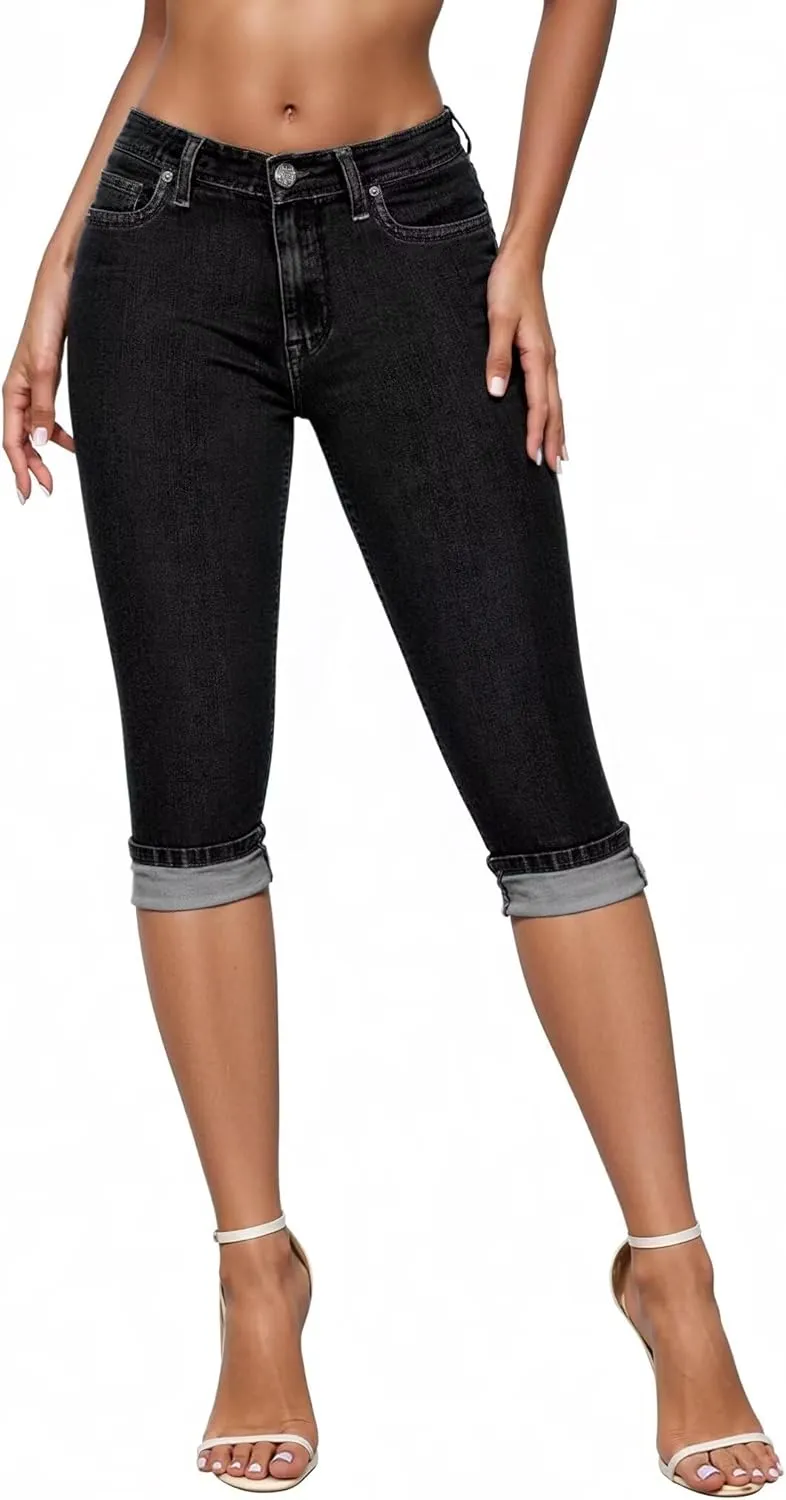 Hybrid & Company Women's Stretchy Slim Fit Denim Capri Jeans