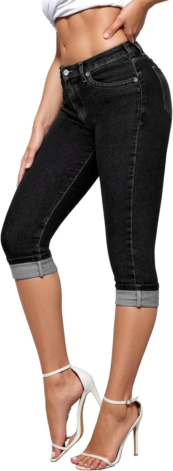 Hybrid & Company Women's Stretchy Slim Fit Denim Capri Jeans