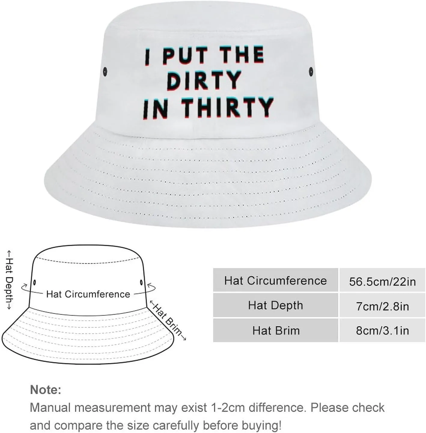 I Put The Dirty in Thirty 30th Birthday Bucket Hat for Men Women Packable Fisherman Hat Sun Cap Outdoor Travel Beach Caps