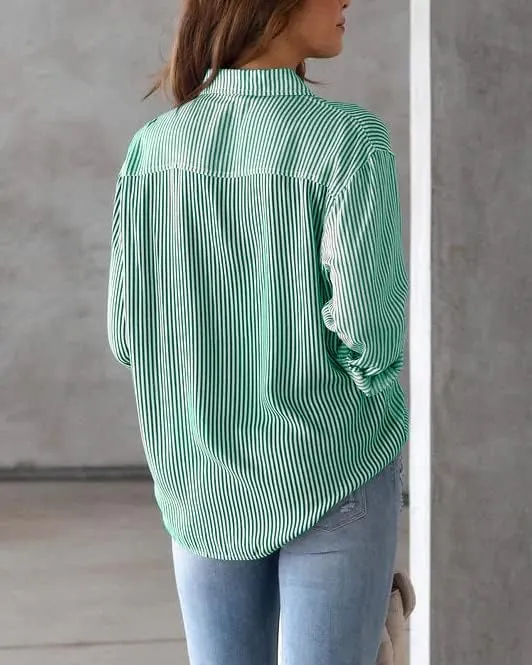 IBAOTORONI Women's Striped Button Down Shirts: Long Sleeve Office Casual Business Blouses with Pocket