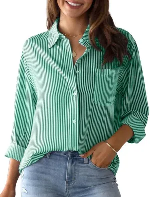 IBAOTORONI Women's Striped Button Down Shirts: Long Sleeve Office Casual Business Blouses with Pocket