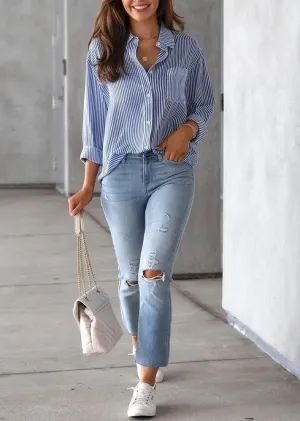 IBAOTORONI Women's Striped Button Down Shirts: Long Sleeve Office Casual Business Blouses with Pocket