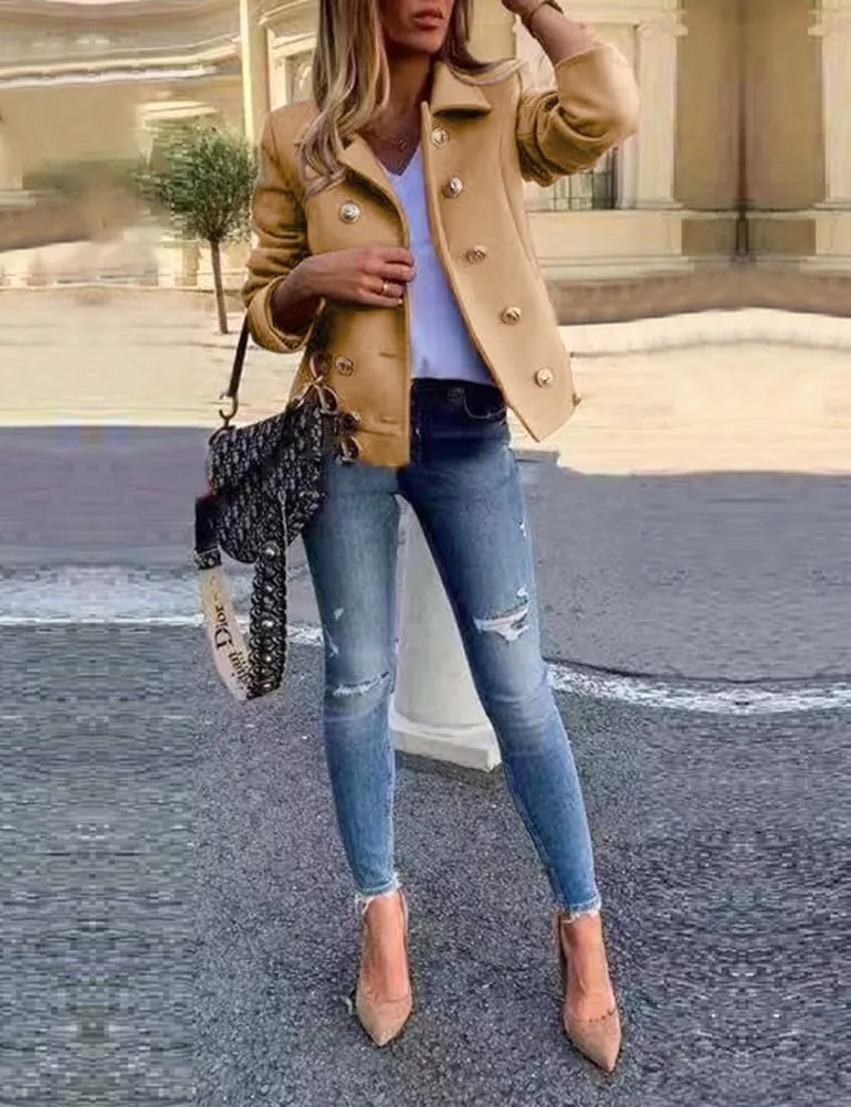 IDEALSANXUN Cropped Wool Coats for Women Fall Winter Peacoat Trench Coat Casual Dressy Blazer Jacket Outwear