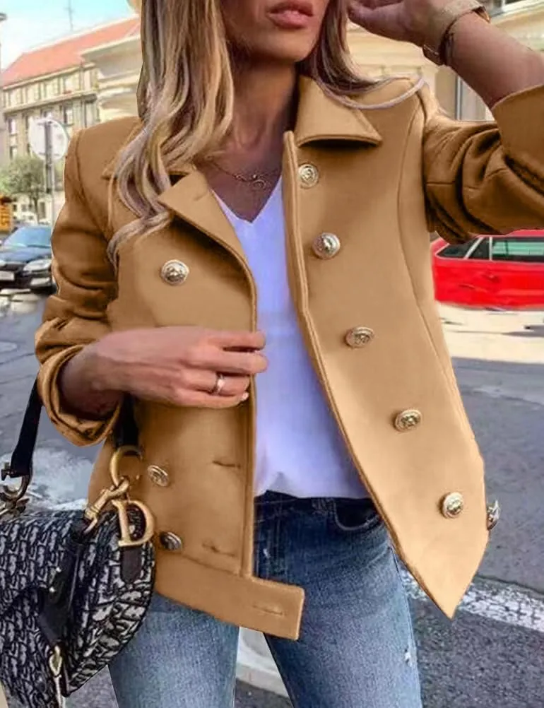 IDEALSANXUN Cropped Wool Coats for Women Fall Winter Peacoat Trench Coat Casual Dressy Blazer Jacket Outwear