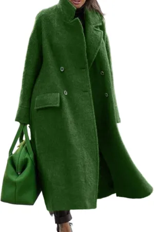 IDEALSANXUN Long Wool Coats for Women 2024 Fall Winter Double Breasted Pea Trench Coat Blazers Jackets Overcoat