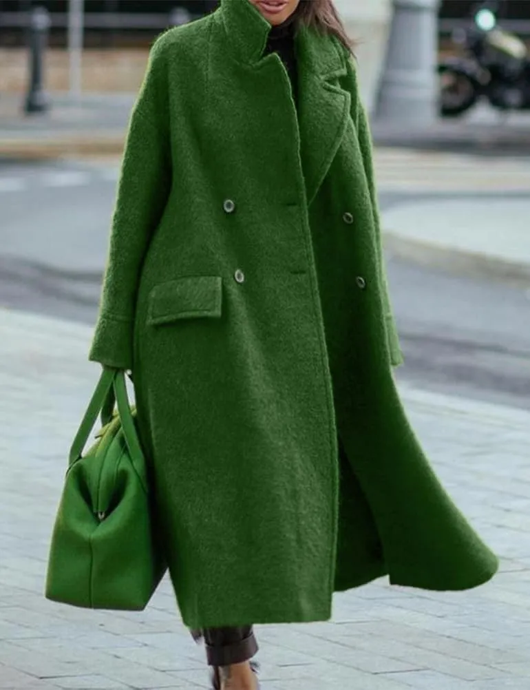 IDEALSANXUN Long Wool Coats for Women 2024 Fall Winter Double Breasted Pea Trench Coat Blazers Jackets Overcoat