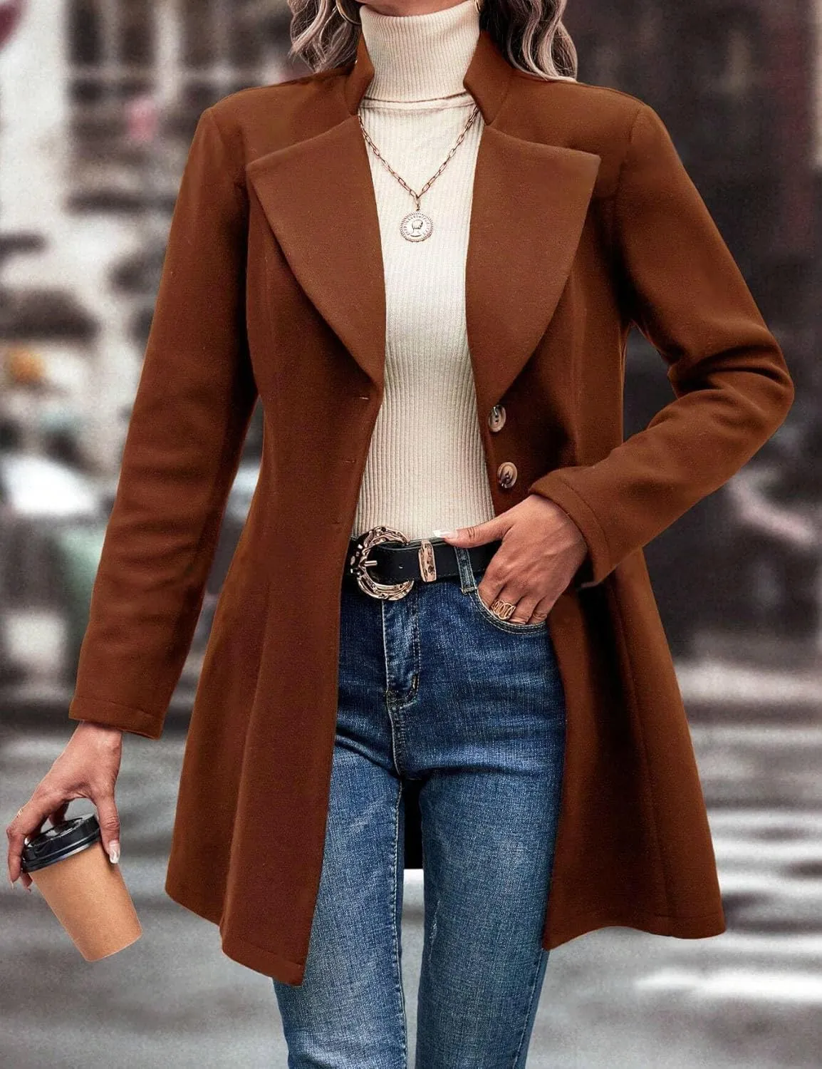 IDEALSANXUN Wool Coats for Women Fall Winter Trendy Dress Peacoat Long Blazer Jackets Trench Coat Overcoats