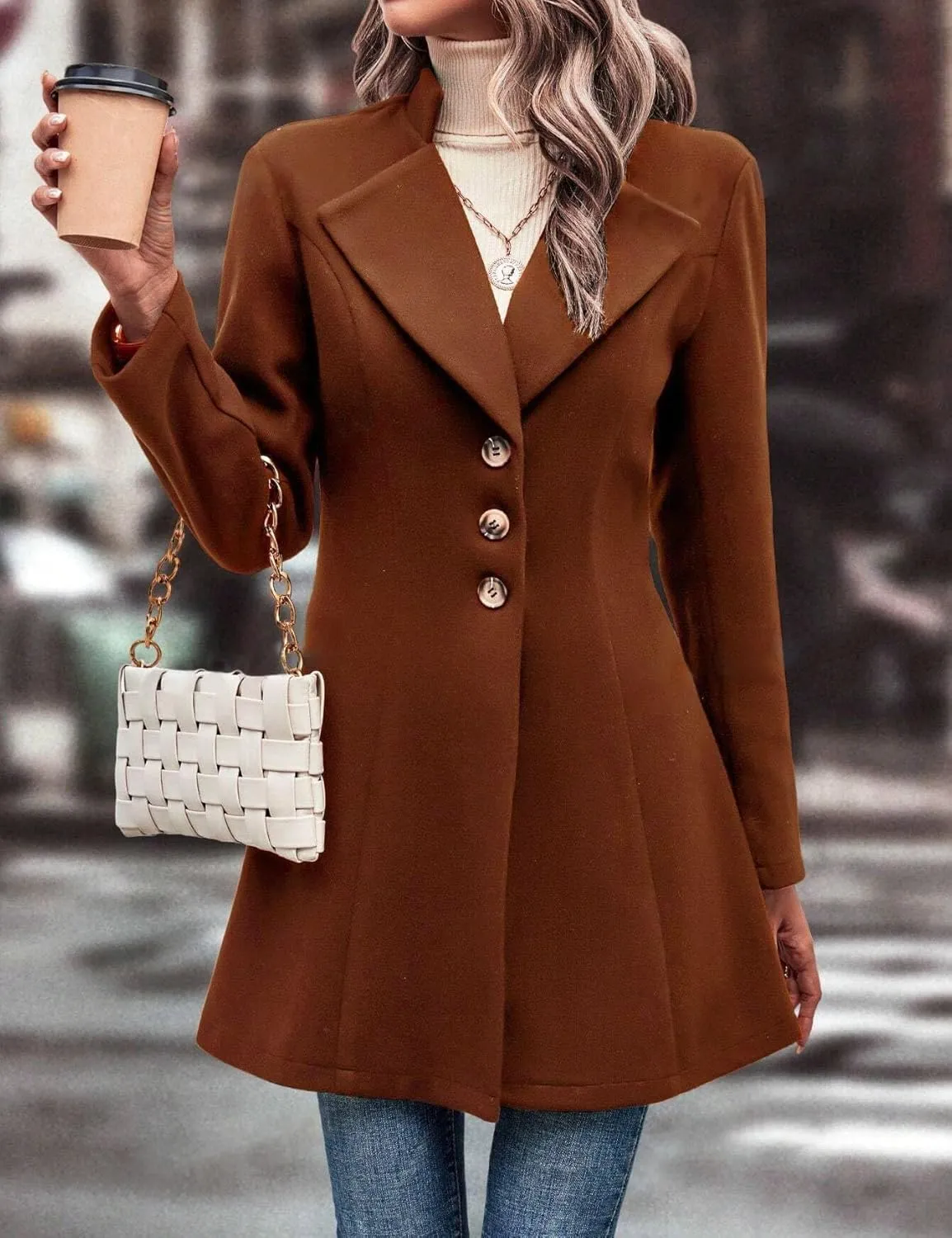 IDEALSANXUN Wool Coats for Women Fall Winter Trendy Dress Peacoat Long Blazer Jackets Trench Coat Overcoats