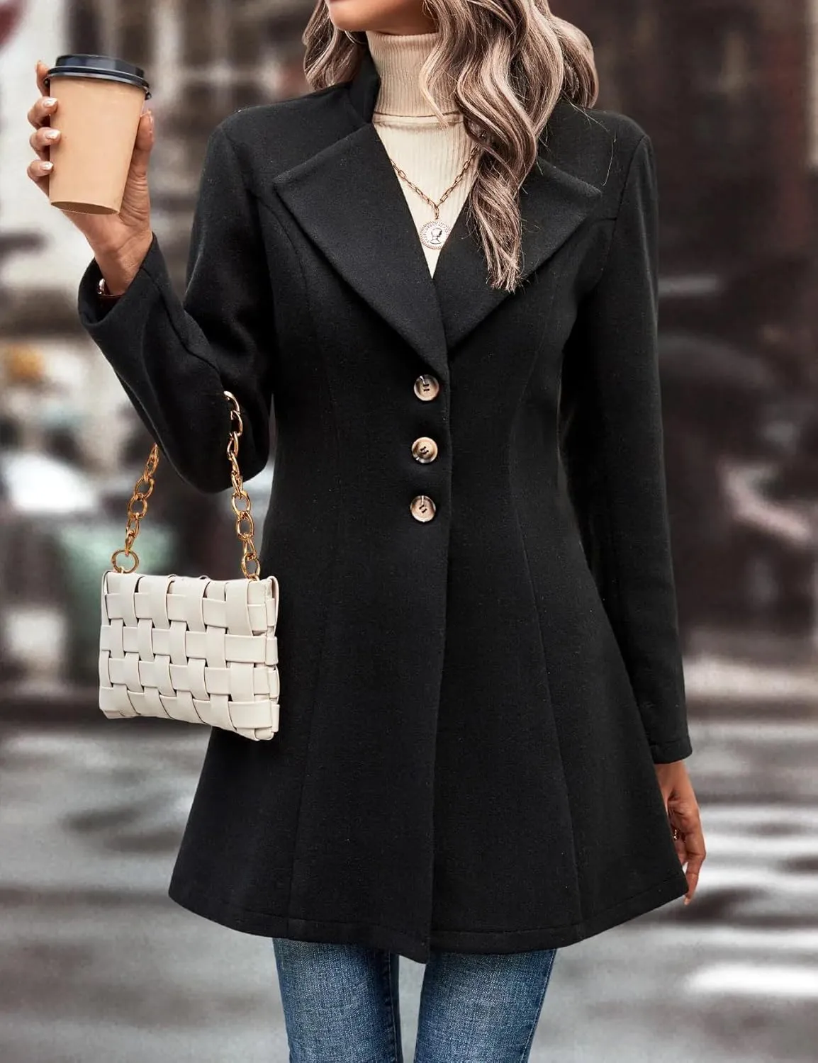IDEALSANXUN Wool Coats for Women Fall Winter Trendy Dress Peacoat Long Blazer Jackets Trench Coat Overcoats