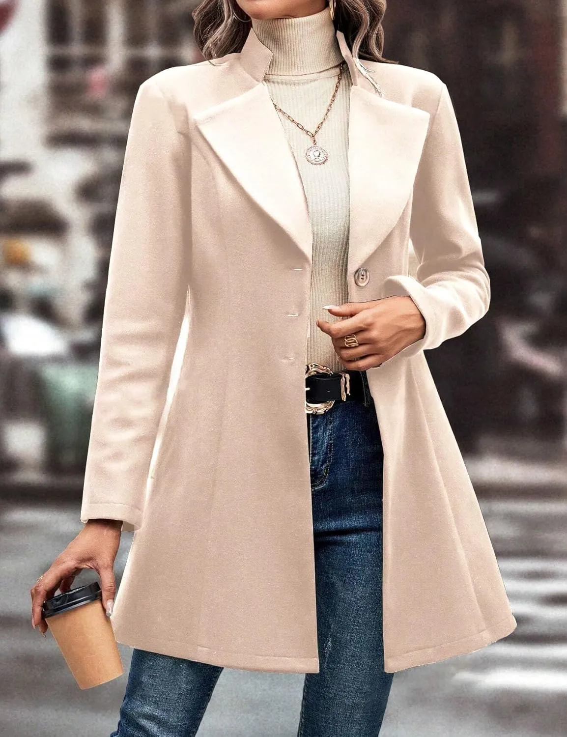 IDEALSANXUN Wool Coats for Women Fall Winter Trendy Dress Peacoat Long Blazer Jackets Trench Coat Overcoats