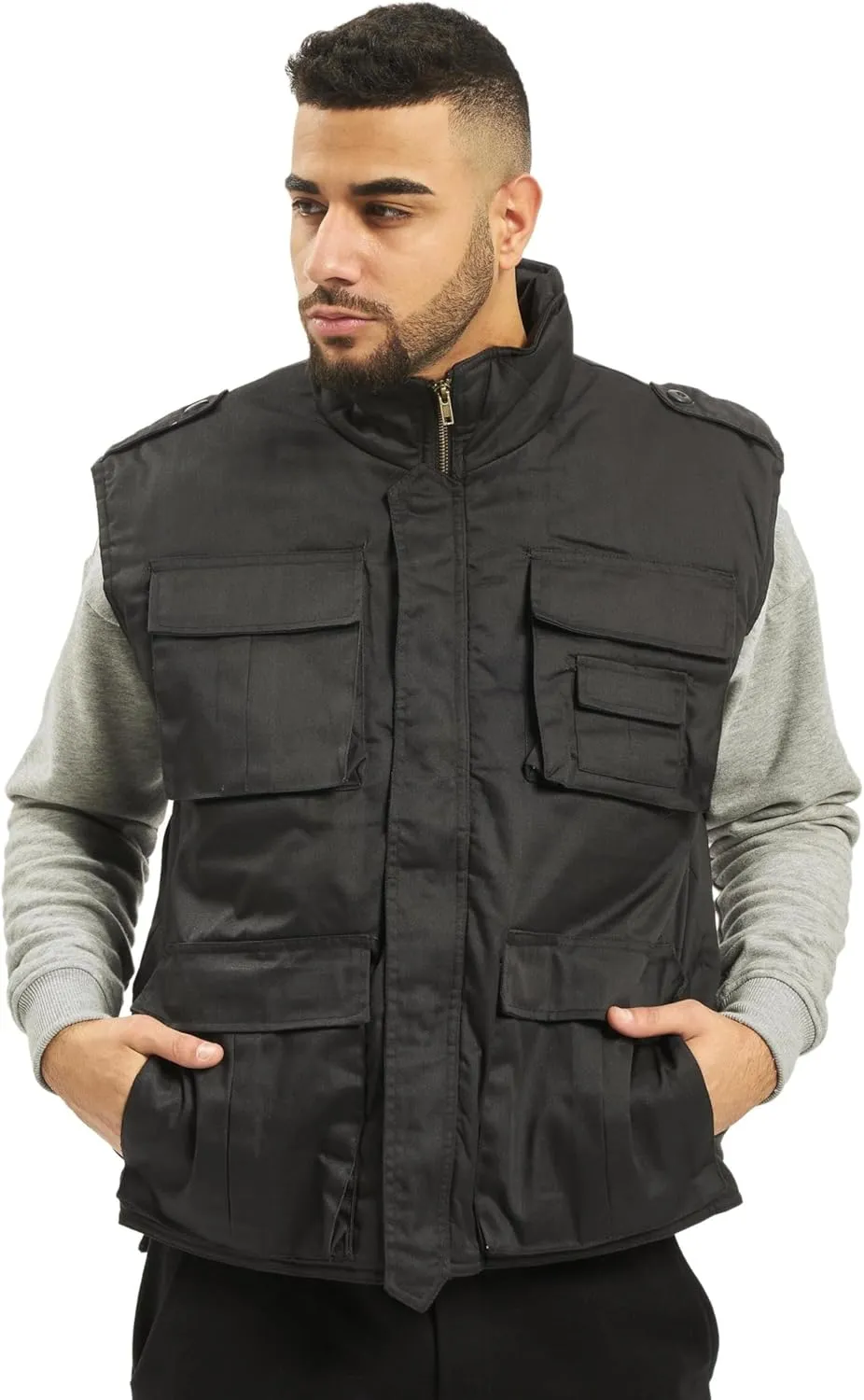 Individual Wear Men's Ranger Utility Vest - Lightly Padded Outdoor Full-Zip Sleeveless Jacket with Stand-Up Collar