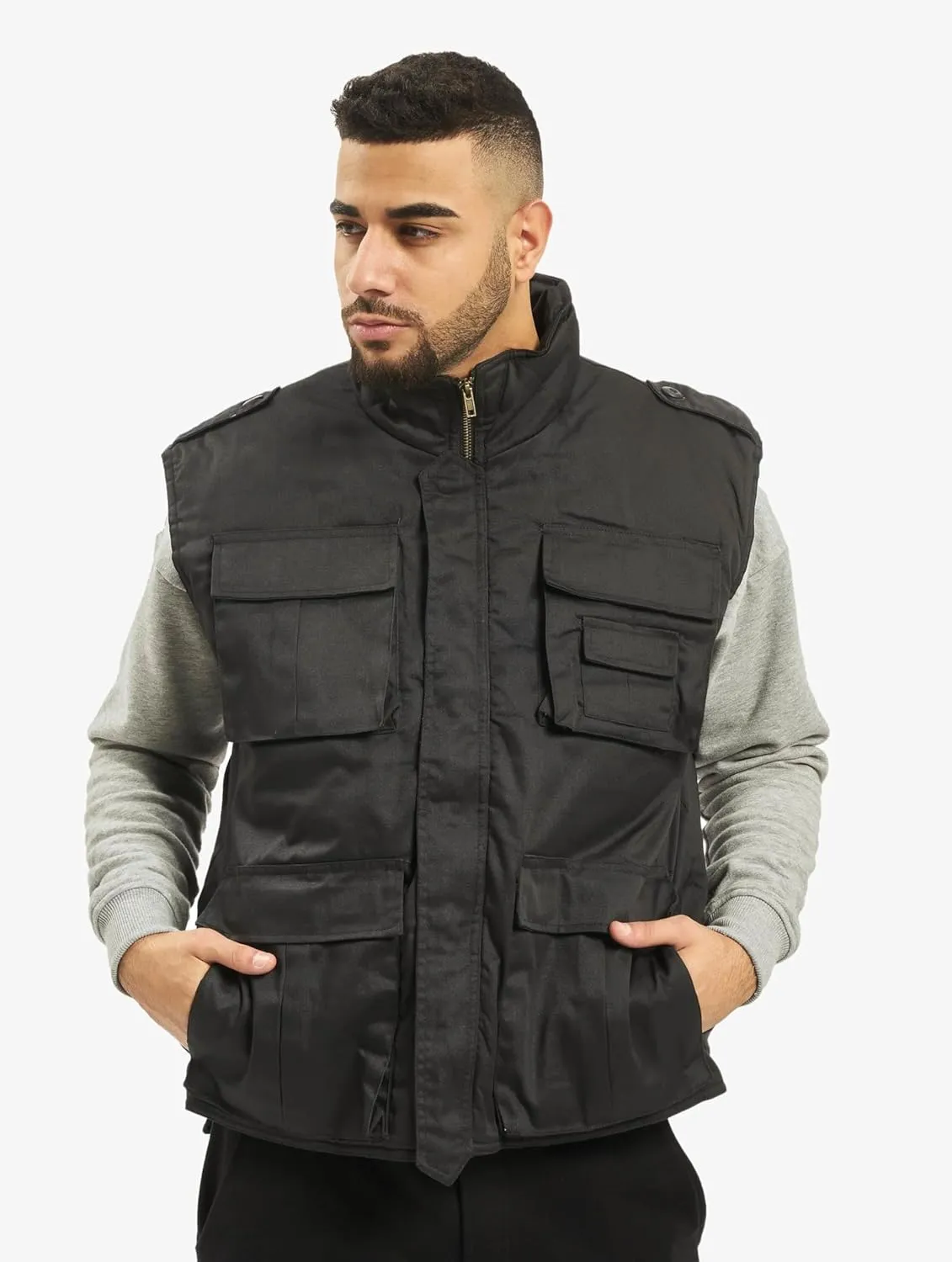 Individual Wear Men's Ranger Utility Vest - Lightly Padded Outdoor Full-Zip Sleeveless Jacket with Stand-Up Collar