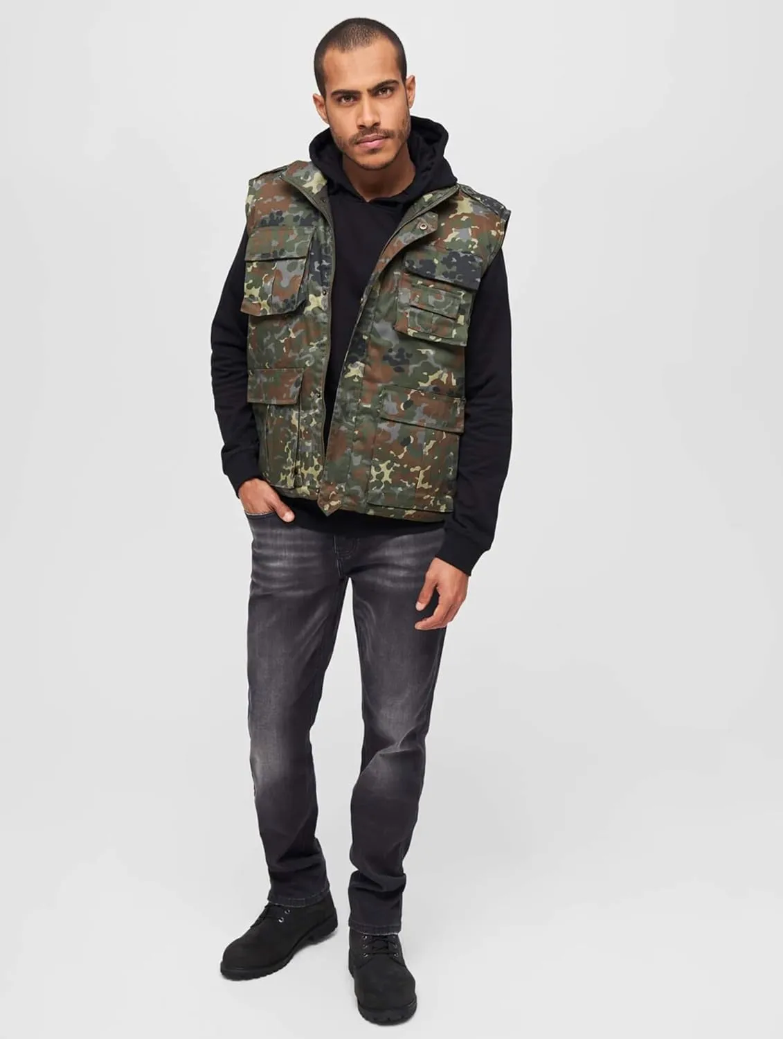 Individual Wear Men's Ranger Utility Vest - Lightly Padded Outdoor Full-Zip Sleeveless Jacket with Stand-Up Collar