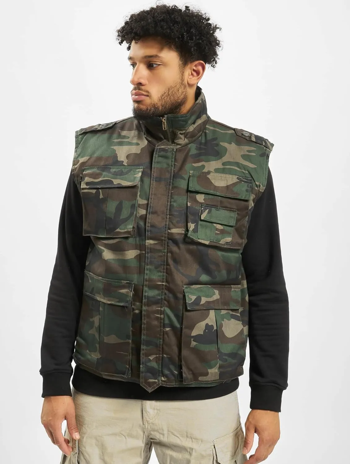 Individual Wear Men's Ranger Utility Vest - Lightly Padded Outdoor Full-Zip Sleeveless Jacket with Stand-Up Collar