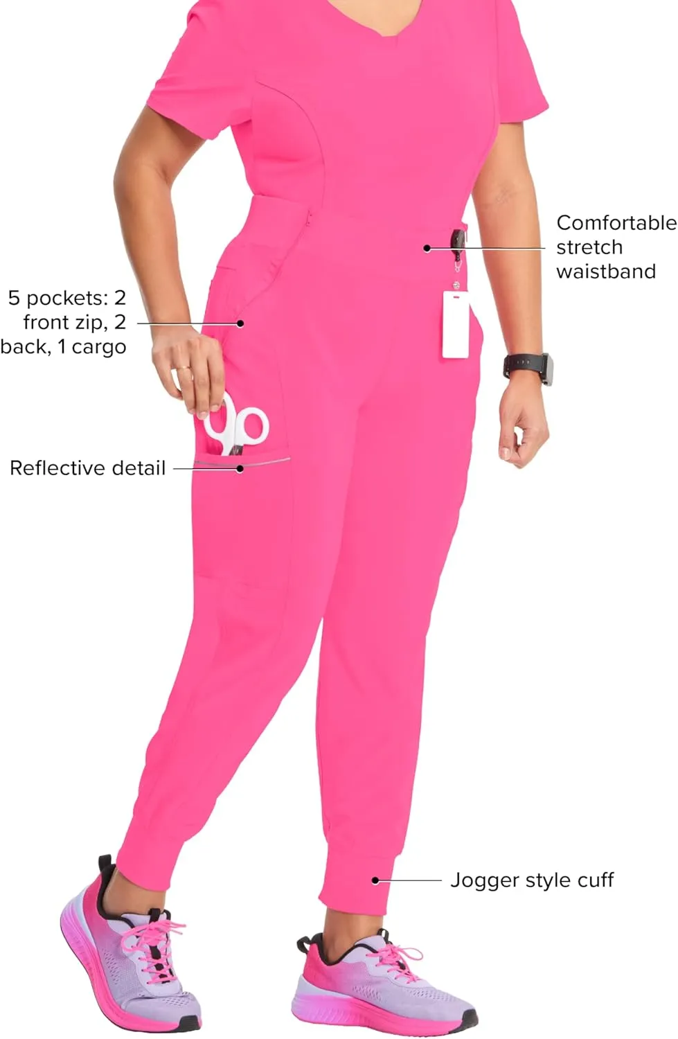 Infinity Women's Scrub Jogger Pants Mid Rise Bottoms with 5 Pockets, Moisture Wicking & 360 Stretch Fabric - CK110A