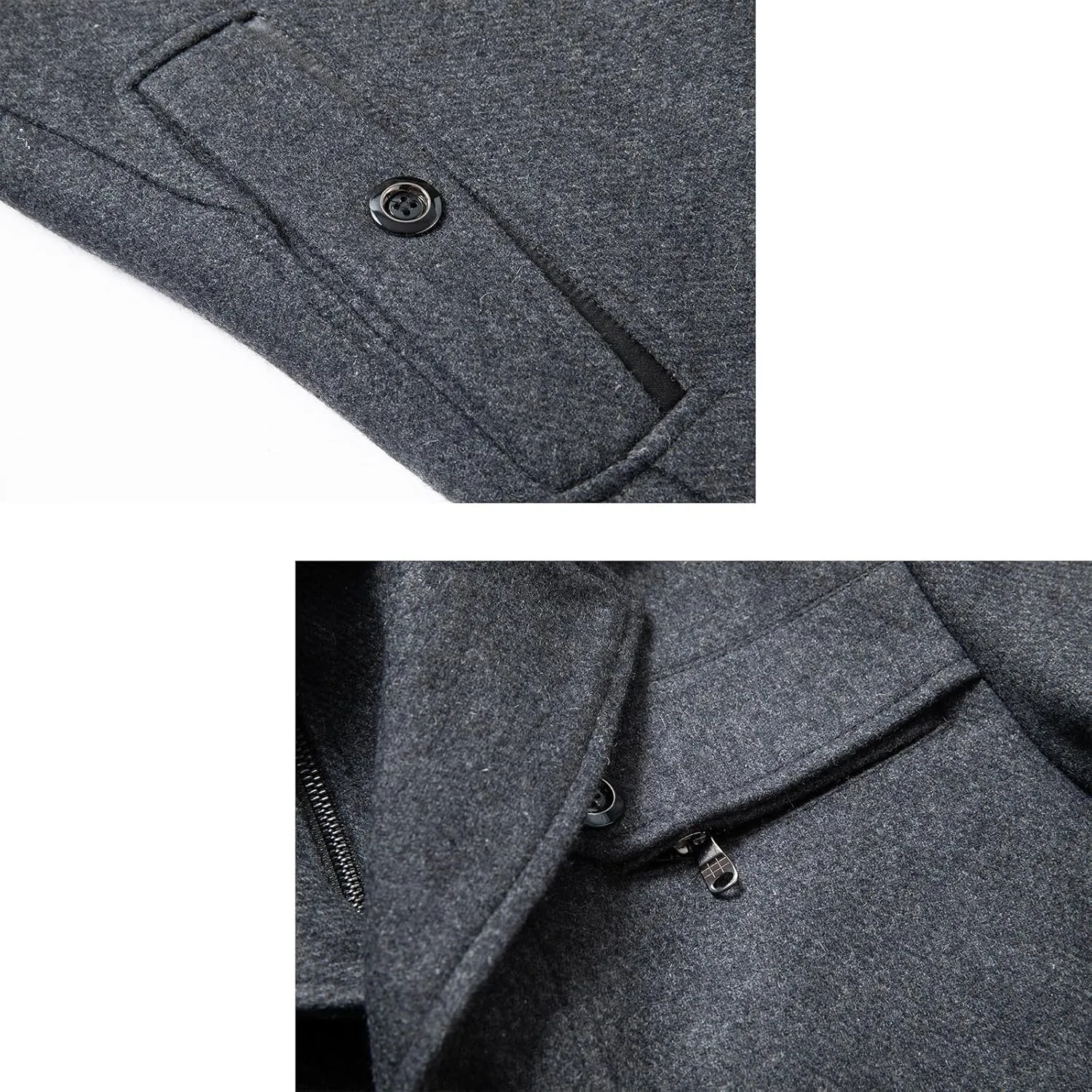INVACHI Men's Wool Blend Coat Warm Winter Trench Coat with Detachable Soft Scarf Single Breasted Pea Coat