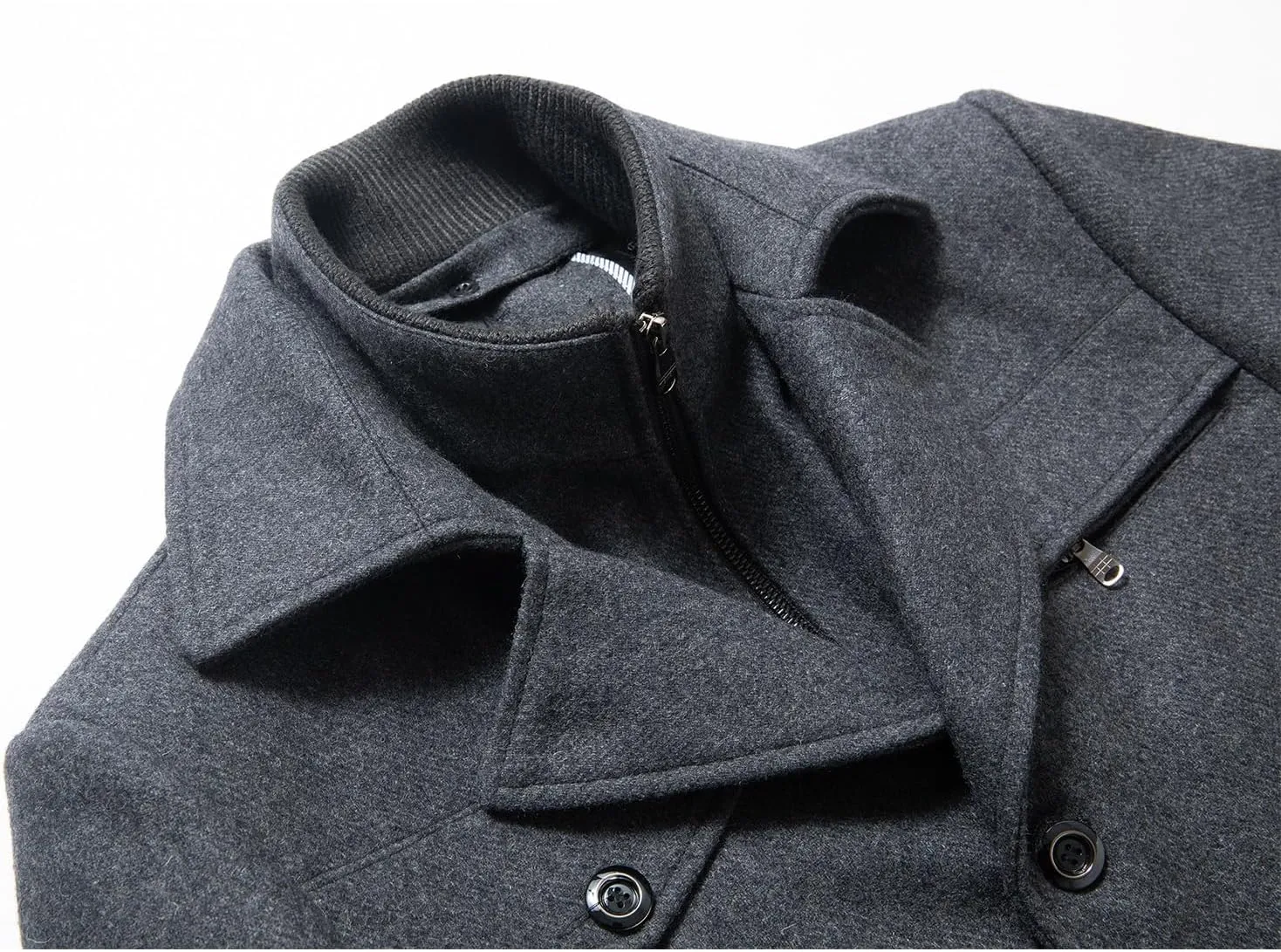 INVACHI Men's Wool Blend Coat Warm Winter Trench Coat with Detachable Soft Scarf Single Breasted Pea Coat