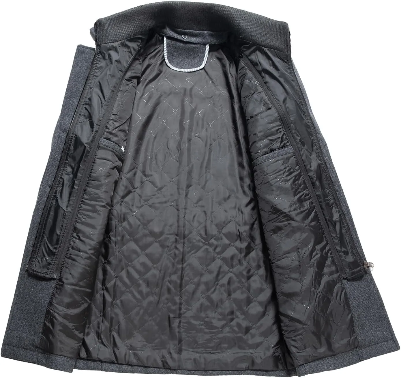 INVACHI Men's Wool Blend Coat Warm Winter Trench Coat with Detachable Soft Scarf Single Breasted Pea Coat