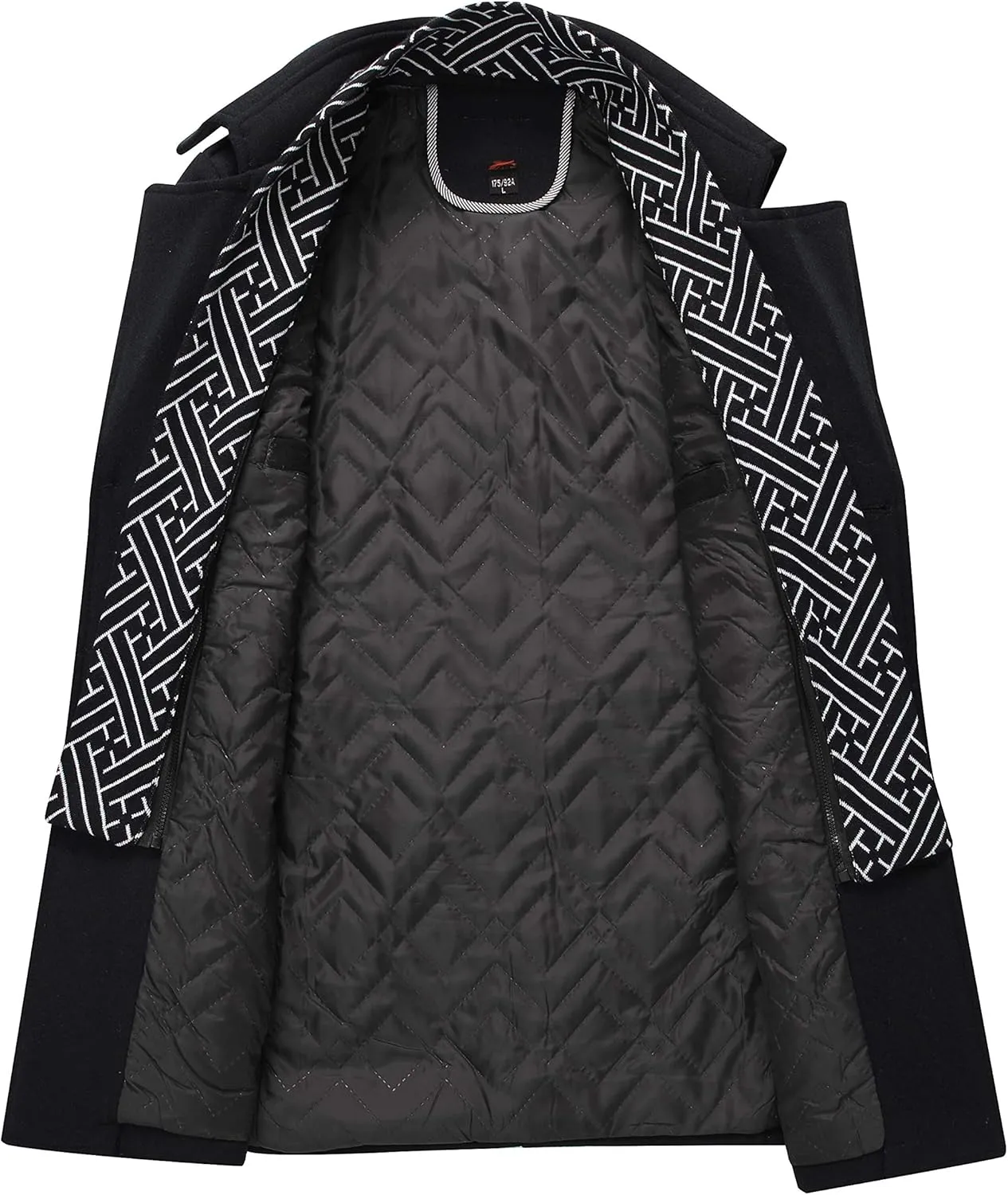 INVACHI Men's Wool Blend Coat Warm Winter Trench Coat with Detachable Soft Scarf Single Breasted Pea Coat