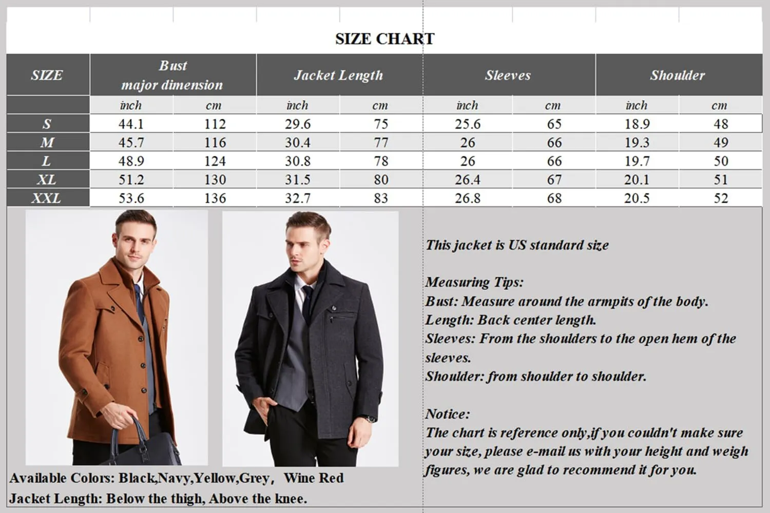 INVACHI Men's Wool Blend Coat Warm Winter Trench Coat with Detachable Soft Scarf Single Breasted Pea Coat