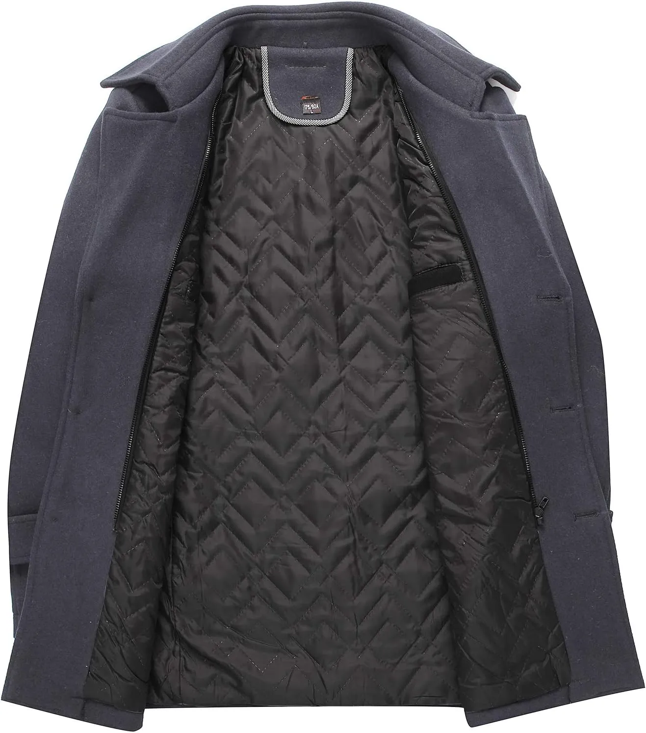 INVACHI Men's Wool Blend Coat Warm Winter Trench Coat with Detachable Soft Scarf Single Breasted Pea Coat