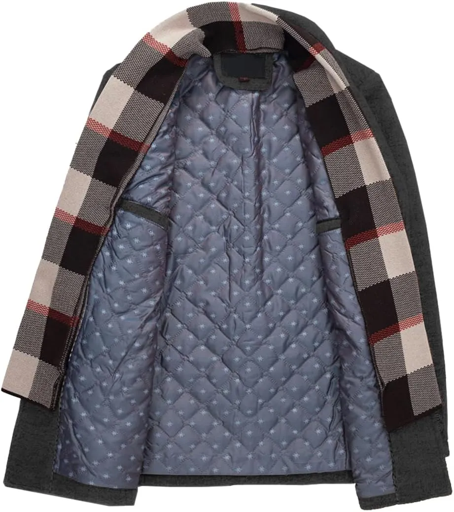 INVACHI Men's Wool Blend Pea Coat Warm Winter Trench Coat with Detachable Soft Scarf Single Breasted Overcoat