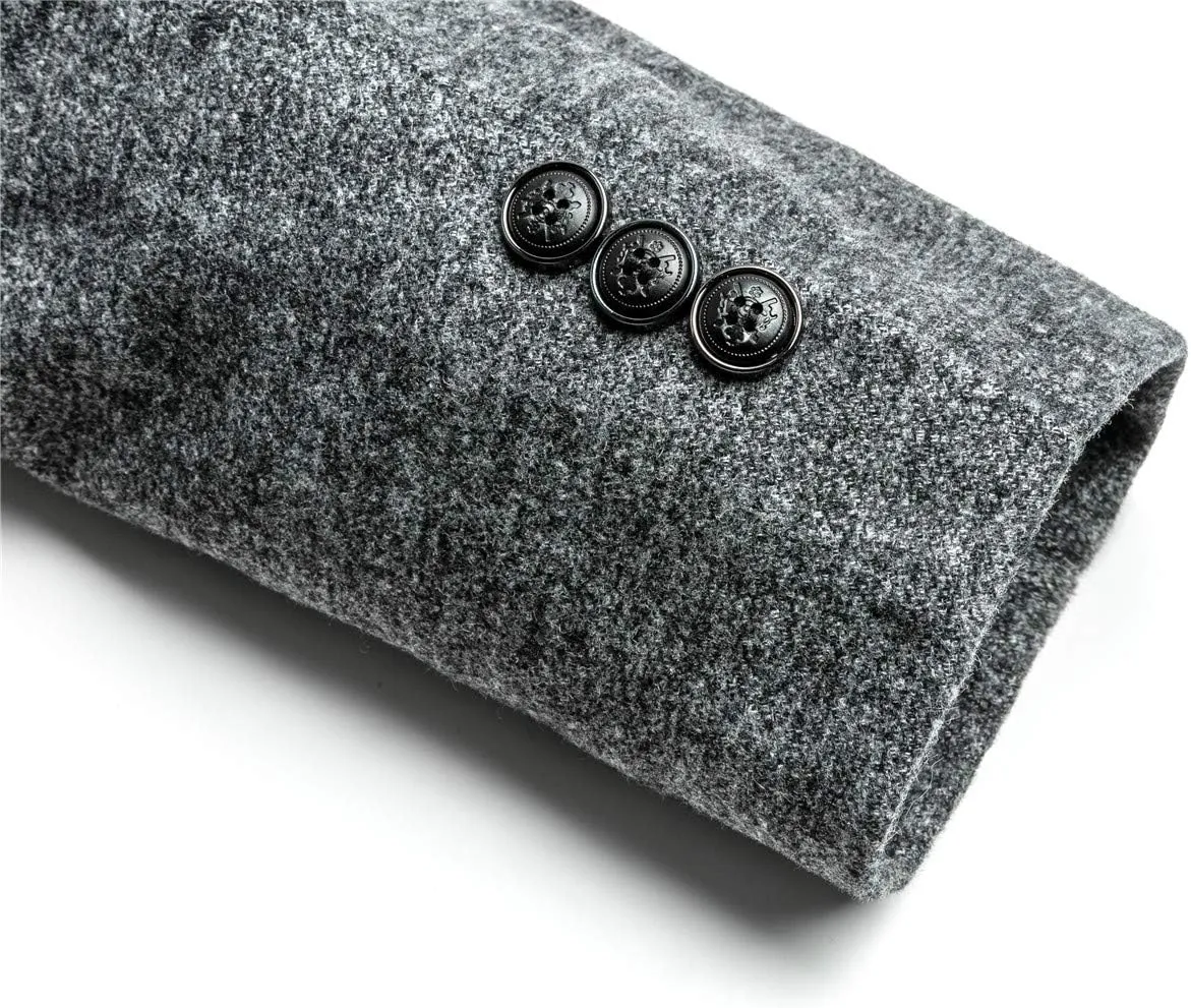 INVACHI Men's Wool Blend Pea Coat Warm Winter Trench Coat with Detachable Soft Scarf Single Breasted Overcoat
