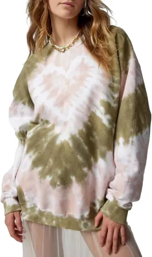 iTranyee Women Casual Tie Dye Pullover Sweatshirt Long Sleeve Crewneck Heart Print Oversized Hoodie 90s Vintage Streetwear