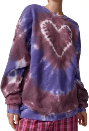iTranyee Women Casual Tie Dye Pullover Sweatshirt Long Sleeve Crewneck Heart Print Oversized Hoodie 90s Vintage Streetwear