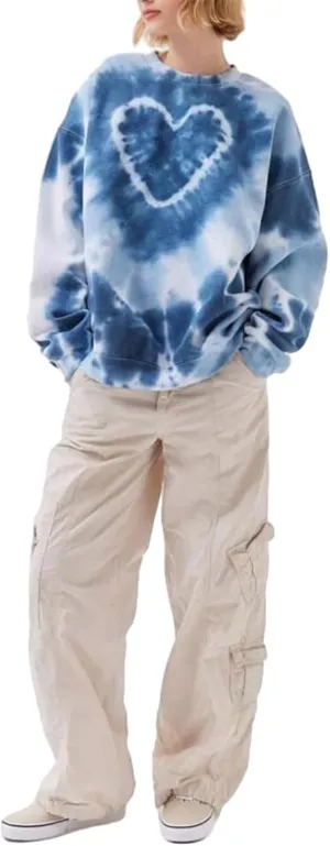 iTranyee Women Casual Tie Dye Pullover Sweatshirt Long Sleeve Crewneck Heart Print Oversized Hoodie 90s Vintage Streetwear