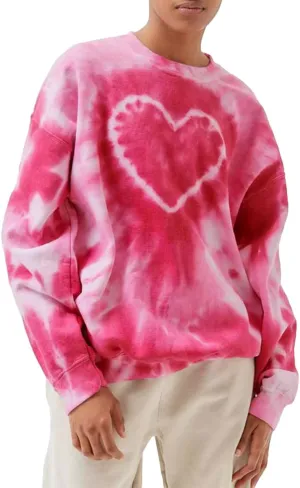 iTranyee Women Casual Tie Dye Pullover Sweatshirt Long Sleeve Crewneck Heart Print Oversized Hoodie 90s Vintage Streetwear