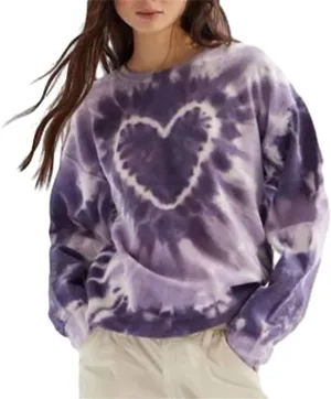 iTranyee Women Casual Tie Dye Pullover Sweatshirt Long Sleeve Crewneck Heart Print Oversized Hoodie 90s Vintage Streetwear