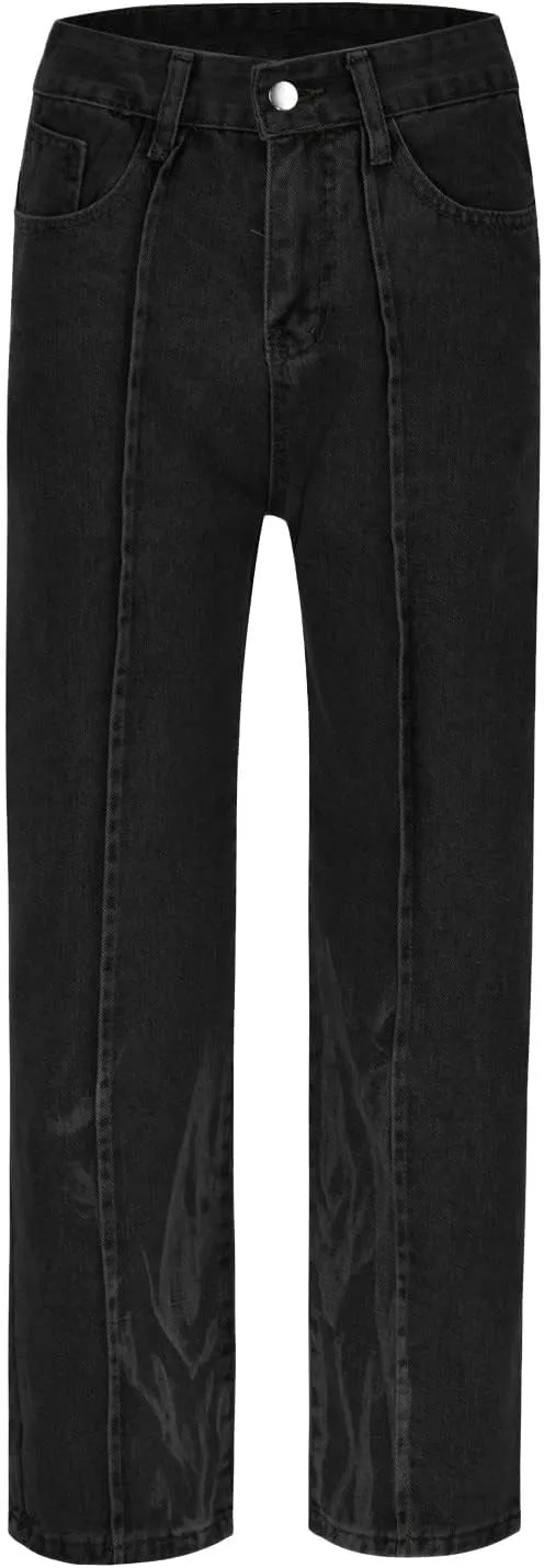 Jeans for Men Baggy High Waisted Jeans Straight Leg Pants Fashion Printed Trousers Classic 5 Pocket Streetwear