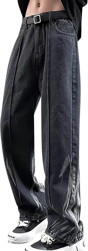 Jeans for Men Baggy High Waisted Jeans Straight Leg Pants Fashion Printed Trousers Classic 5 Pocket Streetwear