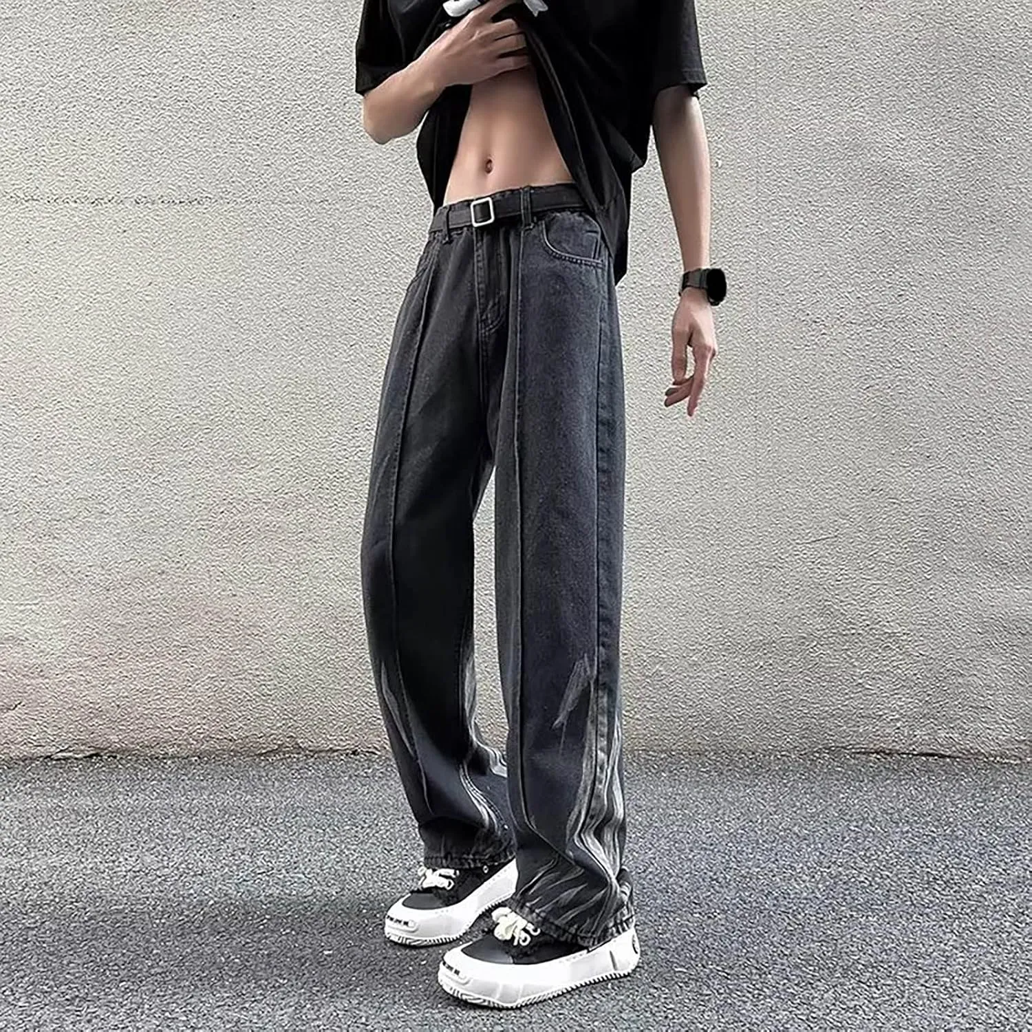 Jeans for Men Baggy High Waisted Jeans Straight Leg Pants Fashion Printed Trousers Classic 5 Pocket Streetwear