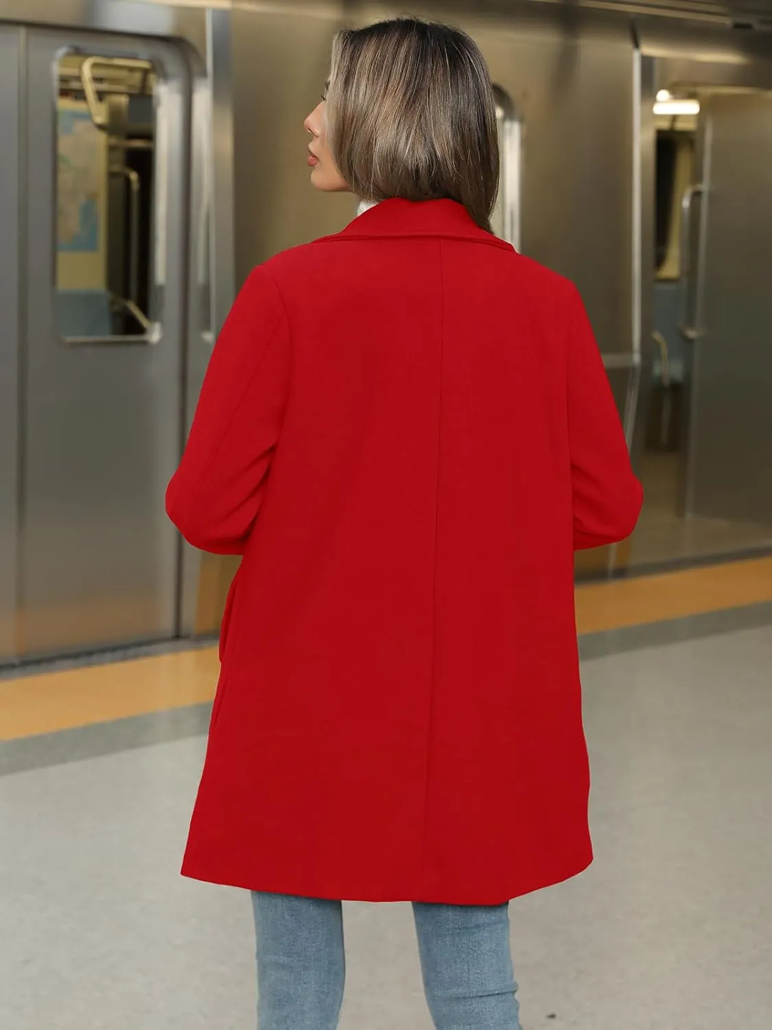 Jenkoon Women Single-Breasted A-Lined Winter Coat Mid Long Wool Blend Coat