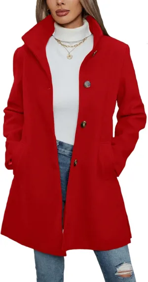 Jenkoon Women Single-Breasted A-Lined Winter Coat Mid Long Wool Blend Coat