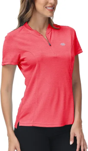 JINSHI Women's Golf Polo Shirt Zip Up Tennis Sports Athletic Short Sleeve Shirts