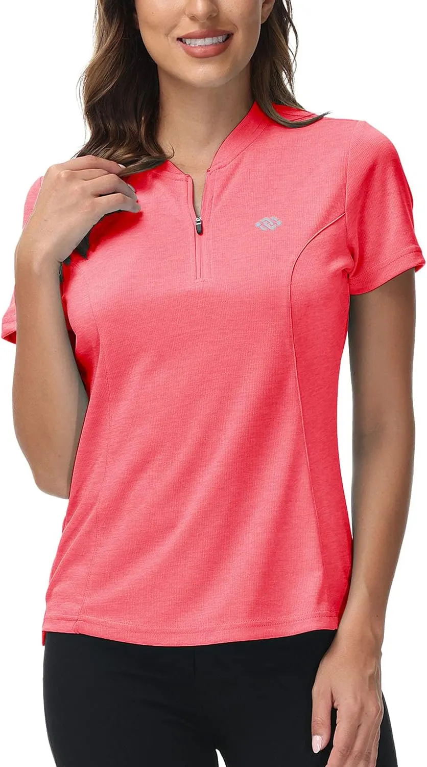 JINSHI Women's Golf Polo Shirt Zip Up Tennis Sports Athletic Short Sleeve Shirts