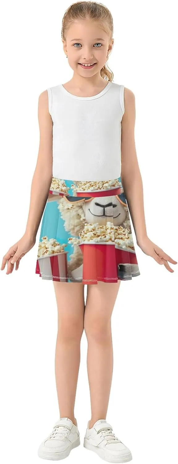 Joisal Tennis Skirts for Kids Cool Sheep Sunglasses Popcorn Girls' Shorts Athletic Skorts Dance School 4t