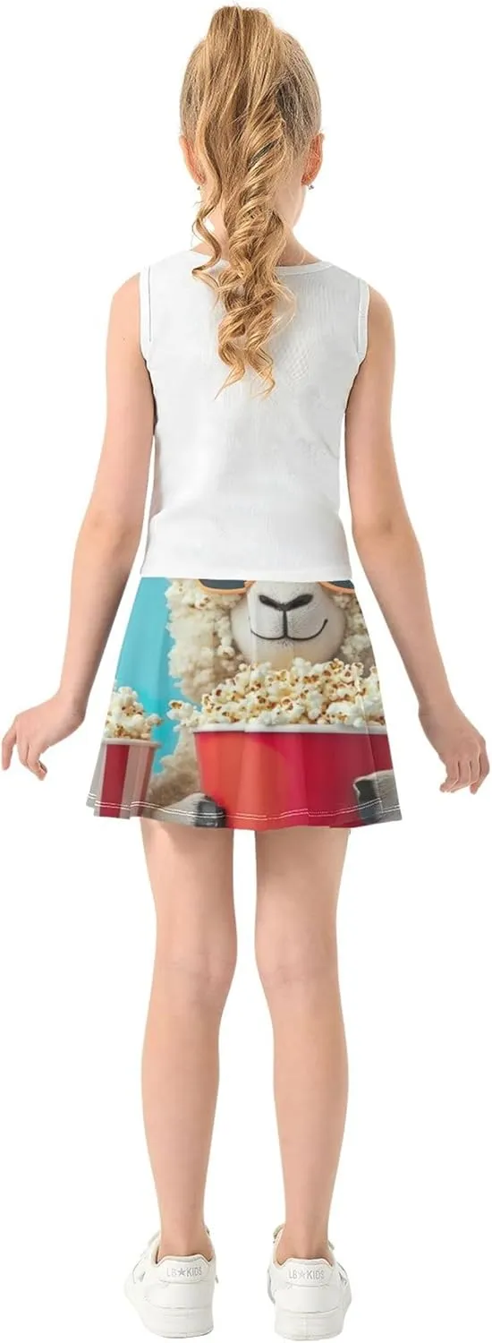 Joisal Tennis Skirts for Kids Cool Sheep Sunglasses Popcorn Girls' Shorts Athletic Skorts Dance School 4t