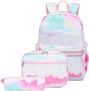 Joyfulife Lightweight Water Resistant Backpack for Teen Girls School Backpack with Lunch Bag Set
