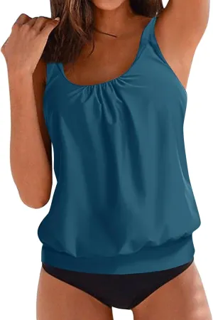 jsaierl Modest Tankini Swimsuits for Women 2025 Floral Print 2 Piece Swimwear Bathing Suits Blouson Tank Top with Swim Bottom