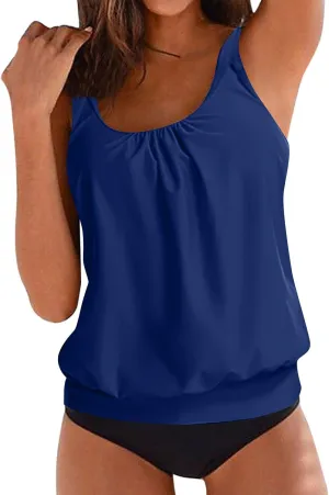 jsaierl Modest Tankini Swimsuits for Women 2025 Floral Print 2 Piece Swimwear Bathing Suits Blouson Tank Top with Swim Bottom