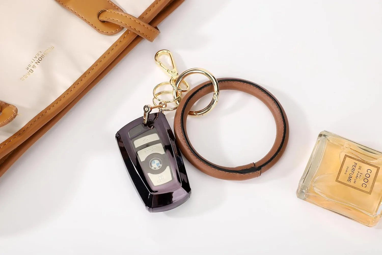 Junyuerly Wristlet Bracelet Keychain PU Leather Key chain Silicone Bangle Key Ring for Women Girls