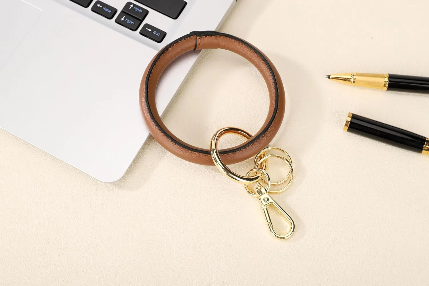 Junyuerly Wristlet Bracelet Keychain PU Leather Key chain Silicone Bangle Key Ring for Women Girls